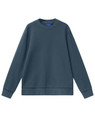 A unisex air-layered crew neck sweater in a deep blue colour. The garment has long sleeves and a relaxed fit.