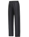 Lightweight nylon waterproof rain pants in black with an elastic waistband and a simple design. Features a logo.