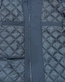A unisex quilted waterproof jacket in dark grey, featuring a front zipper and multiple pockets. The fabric has a diamond pattern.