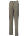 Men's flexi chino pants in a muted olive green, featuring a classic jean style with a logo on the waistband.