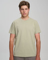 A light green men's premium cotton short sleeve t-shirt with a classic fit and a logo.