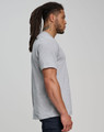 A men's premium cotton short-sleeve tee shirt in grey, featuring a simple design and a logo.