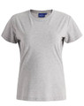 A grey premium cotton short-sleeve tee shirt for women, featuring a round neckline and a simple design.