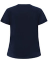 A navy blue ladies' premium cotton short sleeve tee shirt featuring a round neckline and a simple, clean design.
