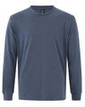 A long-sleeve tee shirt in navy blue with a round neck and a small logo on the label.