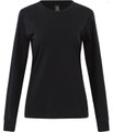 A black long-sleeve tee shirt for women in premium cotton. It features a round neckline and has a logo.
