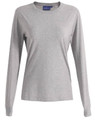 A grey long-sleeve women's premium cotton t-shirt with a crew neck and a logo on the label.