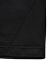 A close-up view of the hem of a black polo shirt, featuring subtle stitching details and a logo.