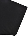 A close-up of a black men's sustainable poly/cotton polo shirt sleeve, featuring a neat seam and soft texture.
