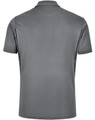 A grey men's sustainable poly/cotton polo shirt with a classic collar and short sleeves, featuring a logo.