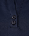 A navy blue lightweight polo shirt featuring a button-up collar and two black buttons. Includes a logo.