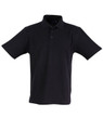 A black children's traditional polo shirt with a collar and short sleeves, featuring buttons and a small logo.