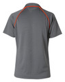 A grey men's Cooldry raglan short-sleeve polo shirt featuring orange accents and a logo.