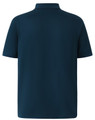 A teal men's polo shirt with a collar and short sleeves, featuring a logo on the back.