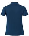 A teal short sleeve polo shirt with a fitted design and a collar, featuring a logo on the back.