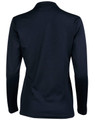 A navy long sleeve polo shirt featuring a smooth back design and a collar. It includes a logo detail.