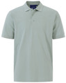 A light green men's cotton stretch polo shirt with a collar and three buttons, featuring a logo on the chest.