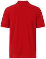 A red men's cotton stretch polo shirt with short sleeves and a collar, featuring a logo on the chest.
