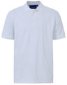 A white men's cotton stretch polo shirt with a classic collar and short sleeves, featuring a logo on the chest.