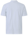 A light blue men's cotton stretch polo shirt with a collar, featuring short sleeves and a logo.