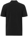 A black men's cotton stretch polo shirt featuring a short sleeve design and a collar. It has a logo on the back.