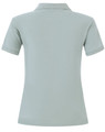 A ladies cotton stretch polo in a soft green colour, featuring a collared design and short sleeves.