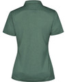 A women's polo shirt in dark green with a classic collar and a fitted silhouette, featuring a logo.