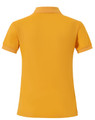 A women's yellow polo shirt with a back view and a small logo at the hem.