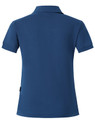 A navy ladies' polo shirt with a classic collar and short sleeves, featuring a logo on the side.