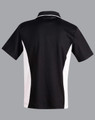 A black and white Men's TrueDry Contrast short-sleeve polo shirt featuring a logo.