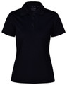 Ladies' Cooldry Textured Polo in black, featuring a collar, three buttons, and a logo on the front.