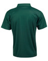A green short-sleeve polo shirt featuring a collar and a logo on the front.