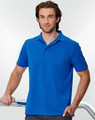 A blue men's polo shirt made from bamboo charcoal, featuring a collar and short sleeves. Includes a logo.