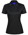 A black ladies' bamboo charcoal polo shirt with short sleeves and a collar, featuring a logo.