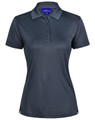A ladies' short-sleeve polo shirt in dark grey with a subtle texture, featuring a collar and a logo.