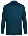 A long-sleeved polo shirt in a teal colour, featuring a collar and a logo.