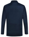A navy long-sleeve polo shirt with a collar, featuring a logo on the chest.