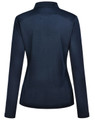 A navy blue ladies' long-sleeve polo shirt with a fitted design and collar, featuring a logo.