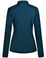 A women's long sleeve polo shirt in a deep teal colour, featuring a back view with a sleek design and a collar.