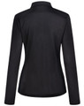 A black long-sleeve polo shirt for women with a fitted design and a collar, featuring a logo.