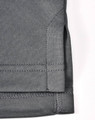 A grey sustainable poly/cotton polo shirt featuring detailed stitching and a side vent design.