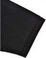 A close-up of a black sustainable poly/cotton polo shirt sleeve featuring a plain finish and a cuff.