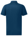 A navy blue men's sustainable jacquard knit short-sleeve polo with a collar and a logo on the chest.