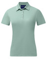 A mint green ladies' sustainable jacquard knit short sleeve polo with a collared neckline and three buttons.