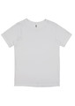 A plain white short sleeve tee featuring a simple design and a label inside the neckline.