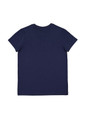 A navy blue short sleeve women's t-shirt featuring a simple design and a logo on the back.