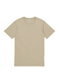 A short sleeve men's t-shirt in a beige colour, featuring a simple design and a branding label.