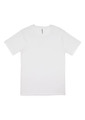A plain white men's short sleeve tee featuring a simple design and a branding logo.