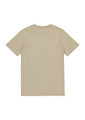 A beige short sleeve tee with a plain back, featuring a logo on the neckline.
