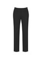 Black slim leg pants featuring a bandless waist design, suitable for casual or professional wear.